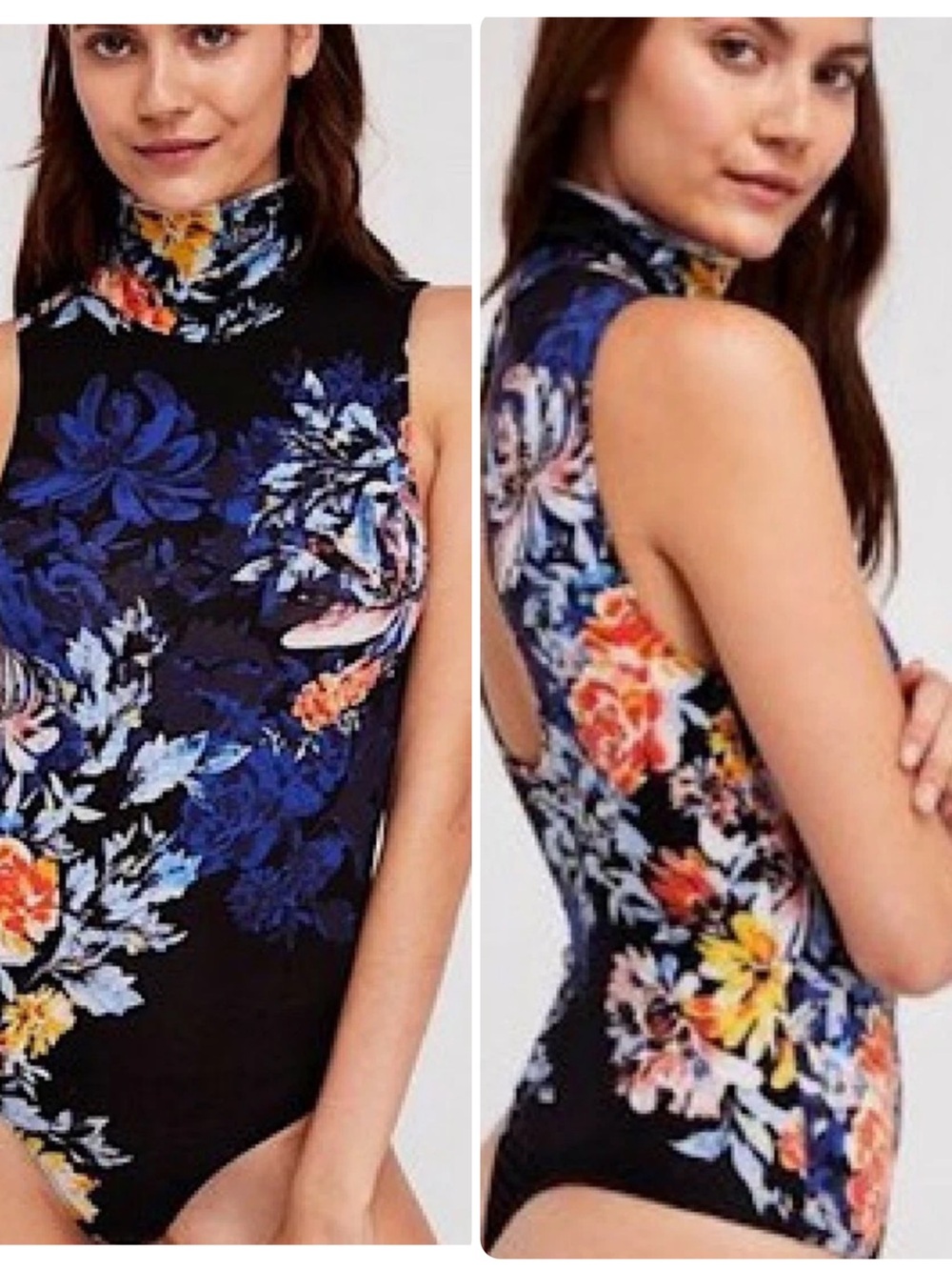 Free People Intimately Pixie Floral Print Cotton Blend Thong Bodysuit XS